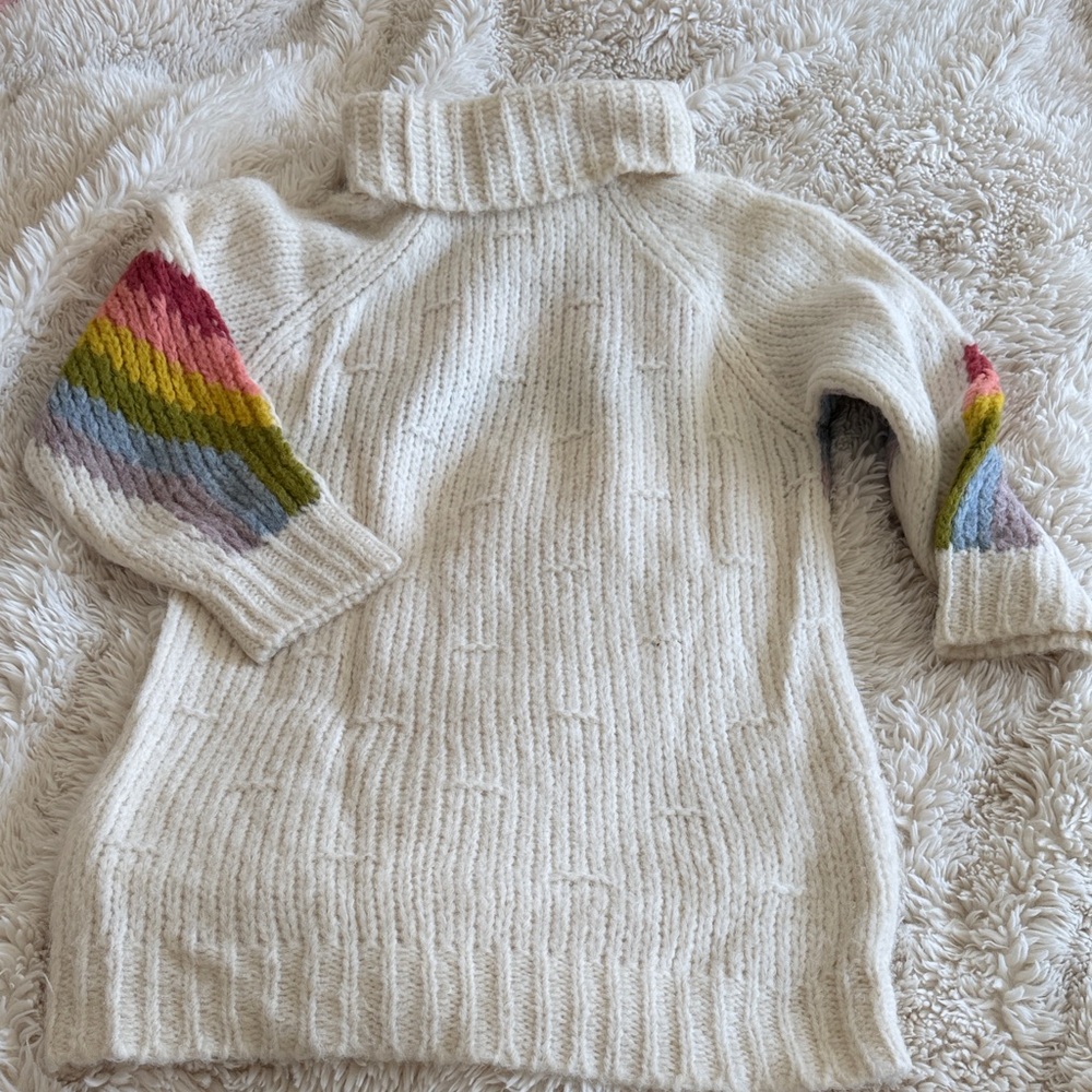 Free People Cozy Alpaca blend Rainbow Ray Multicolor Turtleneck Sweater Dress - Picture 5 of 6